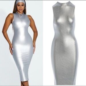 Naked Wardrobe Croc Midi Bodycon Dress